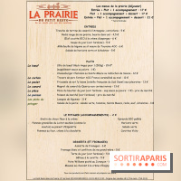 La Prairie du petit resto : la carte