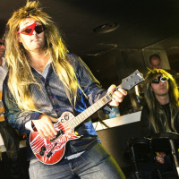 soirée, skyboard, rock band, étoile