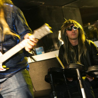 soirée, skyboard, rock band, étoile