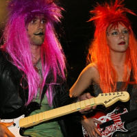 soirée, skyboard, rock band, étoile