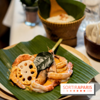 Djakarta-Bali : pepes udong (gambas à l'étuvée dans une feuille de bananier)