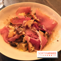 Madame Claude - Restaurant Paris 15ème - Fricassée de cèpes frais de la Seine et Marne persillade puis fini au jus de veau et Jambon de montagne du Mont Lyonnais