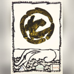 Pierre Alechinsky pour Michel Butor 2010, signée et numérotée Lithographie réalisée pour un portfolio publié à l’occasion de l’achèvement de la publication des œuvres complètes de Michel Butor aux Éditions de la Différence. 99 exemplaires. Editions de la Différence