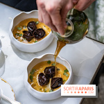 Tea Time de Pâques du George V 2023 - Michael Bartocetti - ravioles à la ganache cacao et gingembre - shiso