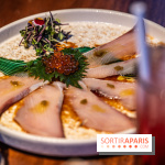 Pink Koï Paris - restaurant japonais -  Hamashi yuzu Kosjo, carpaccio de yallow tails à l'huile de truffe noire et yuzu épicé