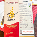 Pho Bida, le restaurant vietnamien  - carte-menu