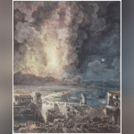 iinstitut suedois expo permanente - Louis Jean Desprez (1743 1804), La grande éruption du Vésuve le 8 août 1779. Encre et aquarelle. Photo Viktor Fordell