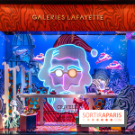 Vitrines et sapin de Noël des Galeries Lafayettes avec Clara Luciani - photos