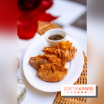 La terrasse jardin du Sax Hotel avec piscine - gyozas homard
