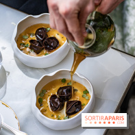 Tea Time de Pâques du George V 2023 - Michael Bartocetti - ravioles à la ganache cacao et gingembre - shiso