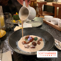 Ma Dame, le restaurant de l'hôtel Marignan Champs-Elysées - Bouillon châtaignes guanciale ricotta