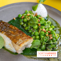 Belle Maison, Bistrot iodé, restaurant de poissons et fruits de mer Paris 9 -  Cabillaud cresson et petits pois 