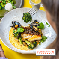 Belle Maison, Bistrot iodé, restaurant de poissons et fruits de mer Paris 9 -  merlu crustacés et brocoli