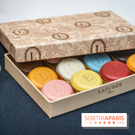 La bûche coffrets de Noël en trompe l'œil de Ladurée 2024 par Julien Alvarez et les créations de fête -  macarons