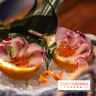Pink Koï Paris - restaurant japonais -  Suzuki Passhonfurutsu, bar cru mariné dans un fruit de la passion