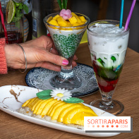 Buja restaurant végétarien thaï et Viet Paris 13e - photos - dessert 3 couleurs, perle de tapioca à la mangue, Mango sticky rice