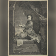 iinstitut suedois expo permanente - Jean Daullé (1703 1763), Le savant Pierre Louis Moreau de Maupertuis en costume sami.Gravure au burin sur papier. Photo Erik Cornelius   Nationalmuseum