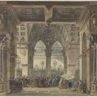 iinstitut suedois expo permanente - Louis Jean Desprez (1743 1804), Esquisse pour un décor du drame La Reine Christine acte III. Photo Cecilia Heisser   Nationalmuseum