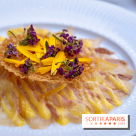 La terrasse jardin du Sax Hotel avec piscine - carpaccio de sériole