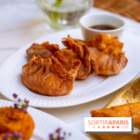 La terrasse jardin du Sax Hotel avec piscine - gyozas homard