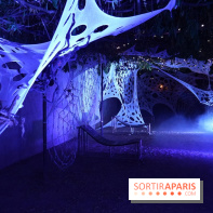 Parc de l'Étrange 2026 : Toiles lumineuses bleues dans le parc nocturne