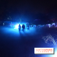 Parc de l'Étrange 2026 : Silhouettes dans un parc nocturne éclairé par des néons bleus