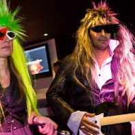 soirée, skyboard, rock band, étoile