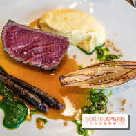 Sphère restaurant Paris 8e - bœuf Simmental - carotte violette - mousseline cresson - écrasé de pomme de terre