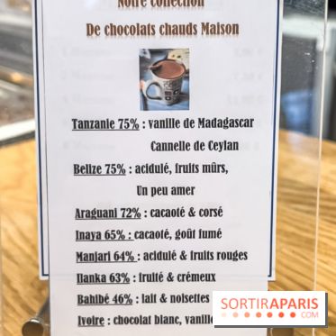 Chocolats chauds de Une Glace à Paris - menu