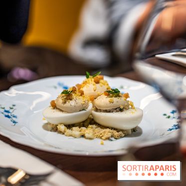 Bistrot Podium, le restaurant festif avec la carte de Glenn Viel -  L'oeuf mimosa au tourteau