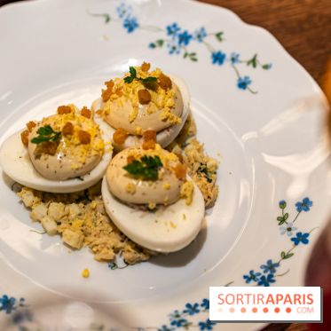 Bistrot Podium, le restaurant festif avec la carte de Glenn Viel -  L'oeuf mimosa au tourteau