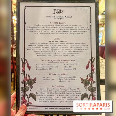 Le Bouillon Julien, la brasserie au sublime décor art nouveau, son menu et ses plats - carte