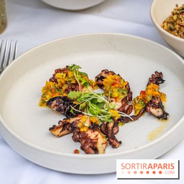 La terrasse du Jardin Privé à Châtelet Les Halles en mode barbecue  -  poulpe grillé