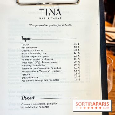 Tina restaurant - bar à Tapas Paris 6  - carte - menu