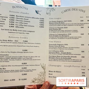 Le brunch à volonté de Chez Molly à Versailles dans les Yvelines - 78 - carte boissons