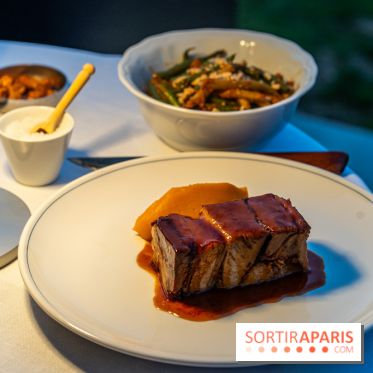 La terrasse dans un jardin avec vue Tour Eiffel du Marguerite 1606 au Domaine de la Reine Margot -  A7C1366