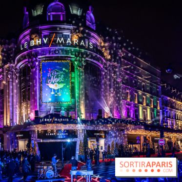 Inauguration des vitrines et décorations de Noël du BHV Marais 2024 avec Léna Mahfouf, Adriana Karembeu et Marc Lavoine