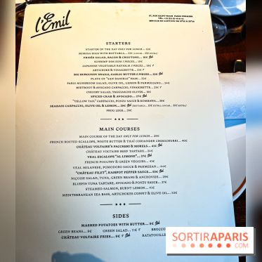 Brasserie Émil à Paris - carte - menu