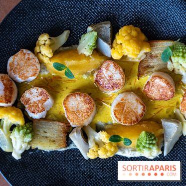 La Table du Château à Dampierre-en-Yvelines, le restaurant face au château - nos photos -  t Jacques poêlées, sauce aux épices douces et crème fraîche de Normandie 