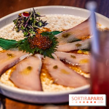Pink Koï Paris - restaurant japonais -  Hamashi yuzu Kosjo, carpaccio de yallow tails à l'huile de truffe noire et yuzu épicé