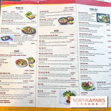 Pho Bida, le restaurant vietnamien  - carte-menu