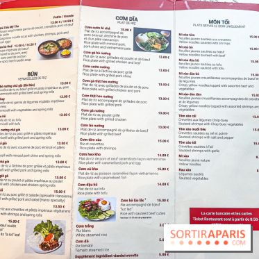 Pho Bida, le restaurant vietnamien  - carte-menu
