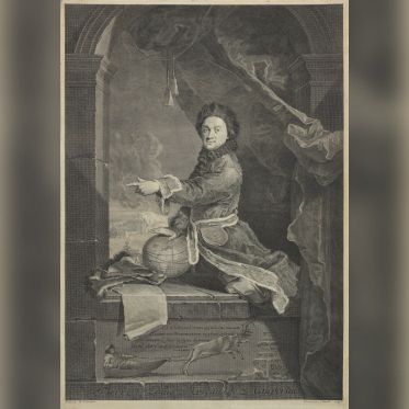 iinstitut suedois expo permanente - Jean Daullé (1703 1763), Le savant Pierre Louis Moreau de Maupertuis en costume sami.Gravure au burin sur papier. Photo Erik Cornelius   Nationalmuseum