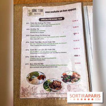 Dong Tam restaurant vietnamien Paris 13e - carte - menu