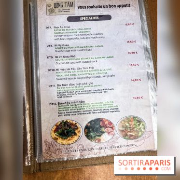 Dong Tam restaurant vietnamien Paris 13e -  carte - menu