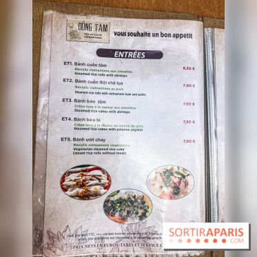 Dong Tam restaurant vietnamien Paris 13e -  carte - menu