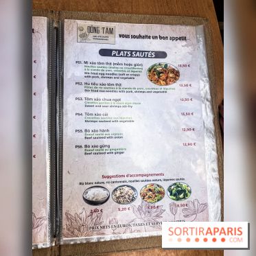 Dong Tam restaurant vietnamien Paris 13e - carte - menu