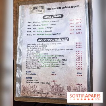 Dong Tam restaurant vietnamien Paris 13e -  carte - menu