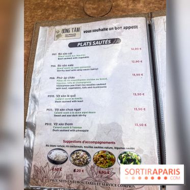 Dong Tam restaurant vietnamien Paris 13e -  carte - menu