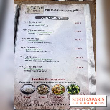 Dong Tam restaurant vietnamien Paris 13e -  carte - menu
